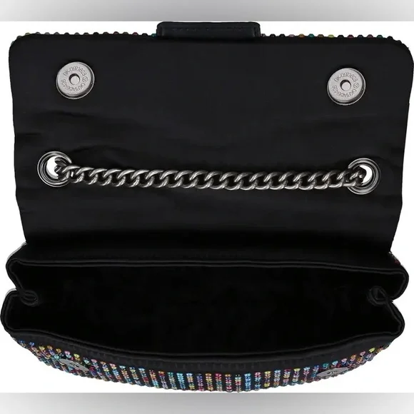 Kurt Geiger London Black Fabric Multicolor Rhinestone Medium Crossbody Bag - Picture 6 of 10